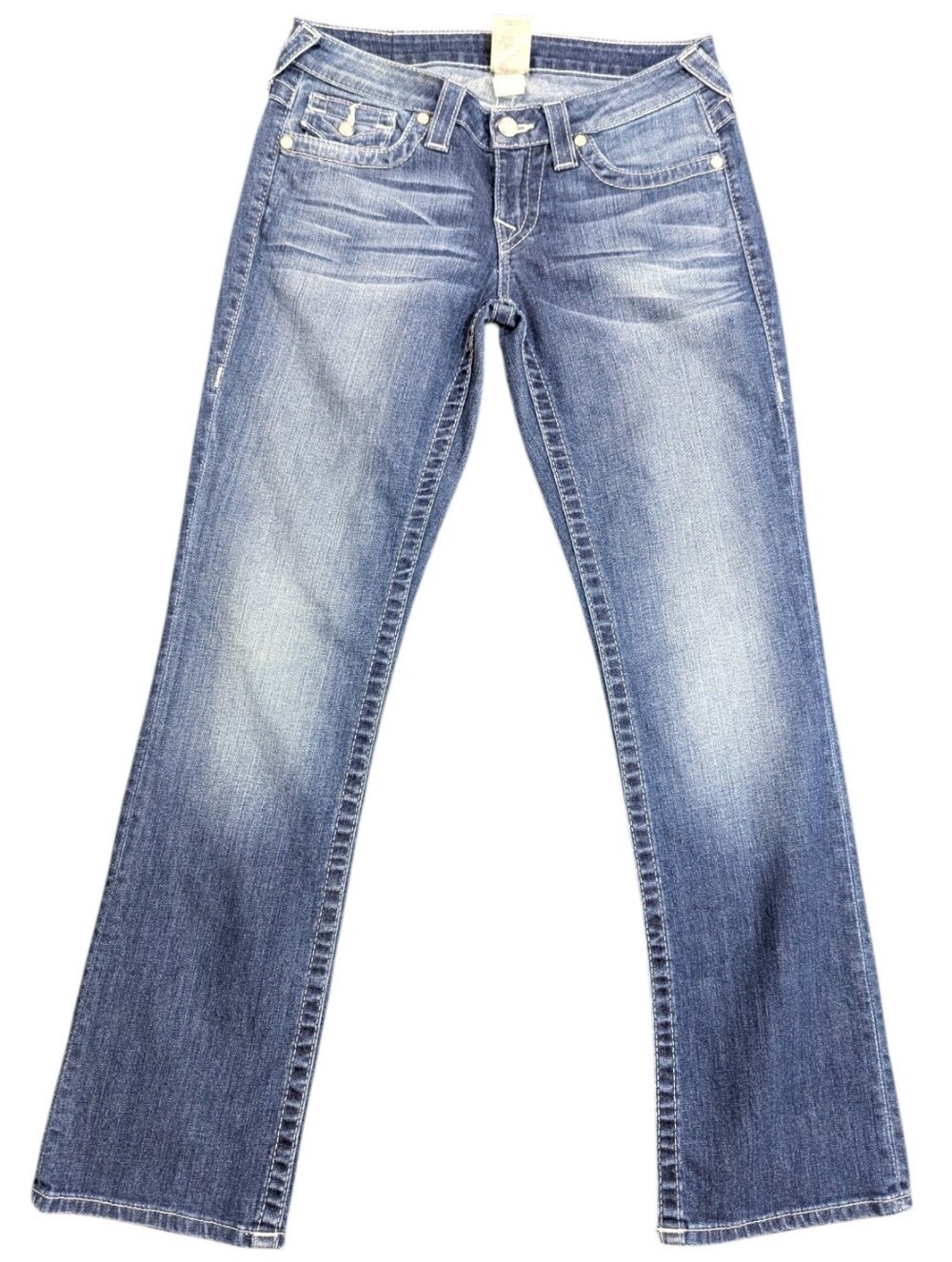 True Religion Low Rise Section Straight Leg Y2K Jeans Flap Pockets Sz 28